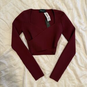 Aritzia Burgundy Long Sleeve Crop Top